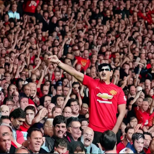 Image similar to akshay kumar sitting in a manchester united game crowd hd photorealistic