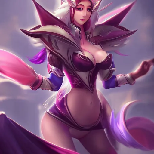 Image similar to Ahri from league of legends wearing knight armor, digital art, smooth lines, high res, amazing composition, splash art