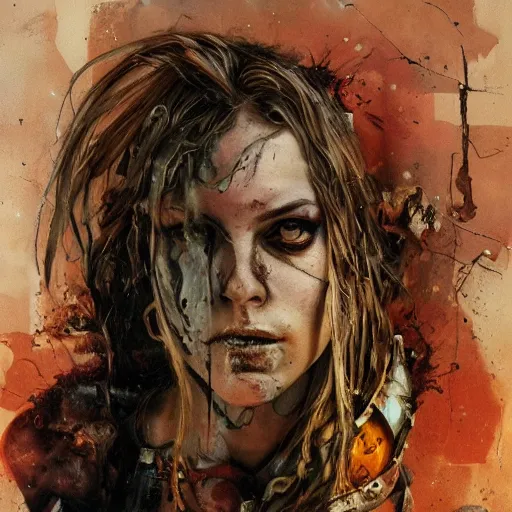 Prompt: riley keough as an apocalyptic wasteland wanderer, steelpunk, abandoned steelworks, grime and grunge, in the style of adrian ghenie, esao andrews, jenny saville,, surrealism, dark art by james jean, takato yamamoto, kodak ektar