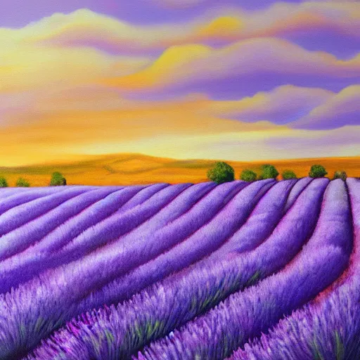 Image similar to painting of lavender field, highly detailed