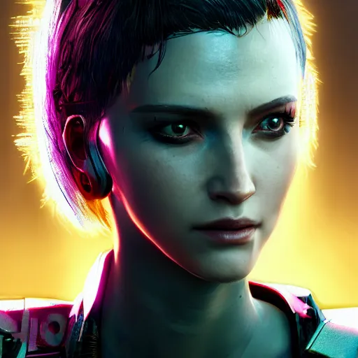 Image similar to a Cyberpunk 2077 girl portrait, photography, highly detailed,