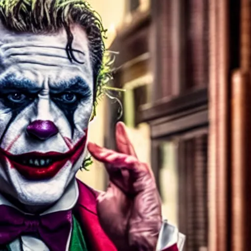 Prompt: film still of Brad Pitt as joker in the new Joker movie