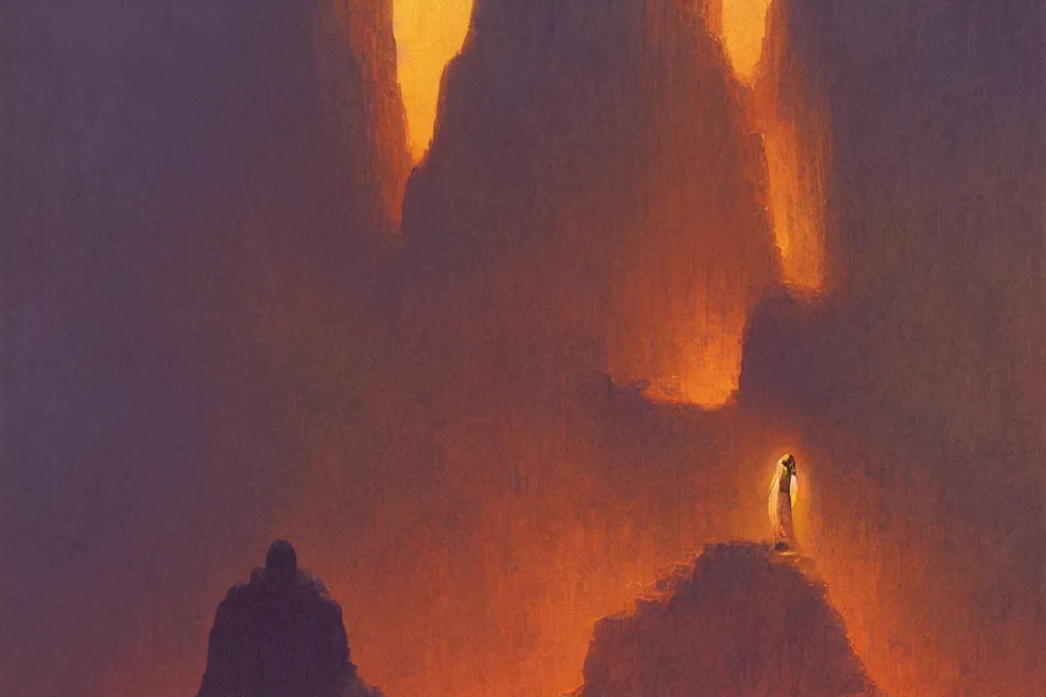 Prompt: a monk, i live in a cave, i live to create, by moebius and john harris, atmospheric hues, concept art, saturation 4