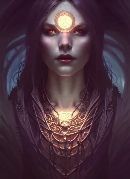 Image similar to Necromancer Sorceress, fantasy magic, undercut hairstyle, dark light night, intricate, elegant, sharp focus, illustration, highly detailed, digital painting, concept art, matte, art by WLOP and Artgerm and Greg Rutkowski and Alphonse Mucha, masterpiece