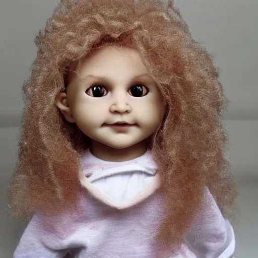 Prompt: a mullet baby doll that looks like mikky ekko, felt
