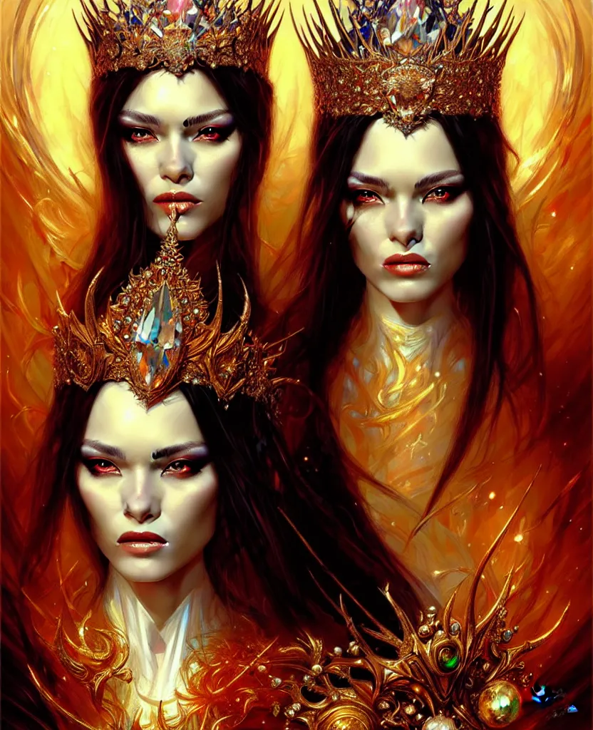 Image similar to A portrait of a female jewels-crowned sorceress; by Karol Bak and Jia Ruan, artstation, deviantart, fantasy art, rpg portrait