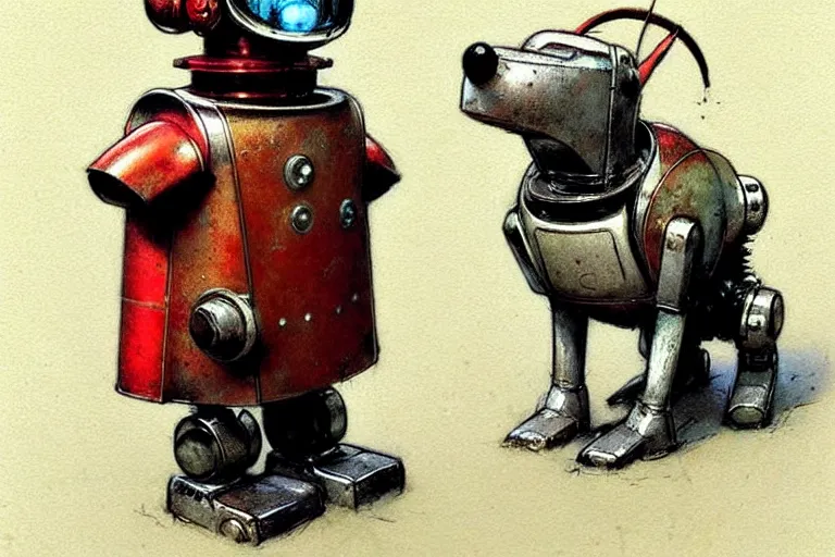 Image similar to adventurer ( ( ( ( ( 1 9 5 0 s retro future robot android dog. muted colors. ) ) ) ) ) by jean baptiste monge!!!!!!!!!!!!!!!!!!!!!!!!! chrome red