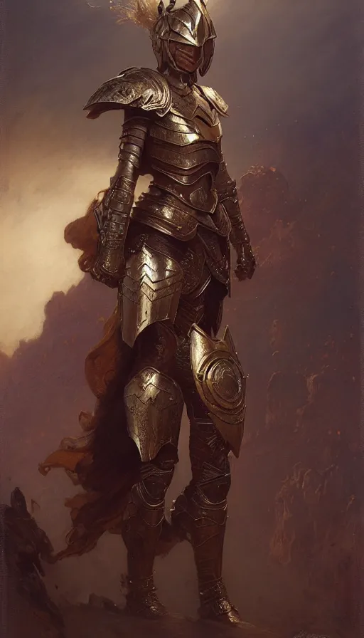 Image similar to a full body portrait of a good - lookiung girl wearing armor, high detail, cleary see face, by gaston bussiere, bayard wu, greg rutkowski, odd nerdrum, maxim verehin, dan dos santos, masterpiece, sharp focus, cinematic lightning