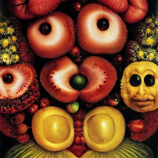 Image similar to giuseppe arcimboldo, delicate fruit faces, new scifi movie