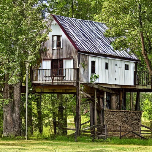 Image similar to farmhouse with farmhouse treehouse