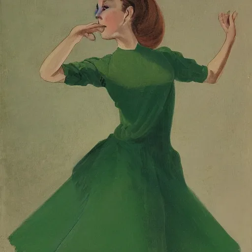 Prompt: woman dancing in a green summer dress