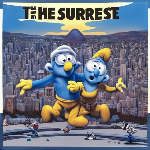Prompt: the smurfs on the beastie boys album cover, 8 k resolution hyperdetailed surrealism