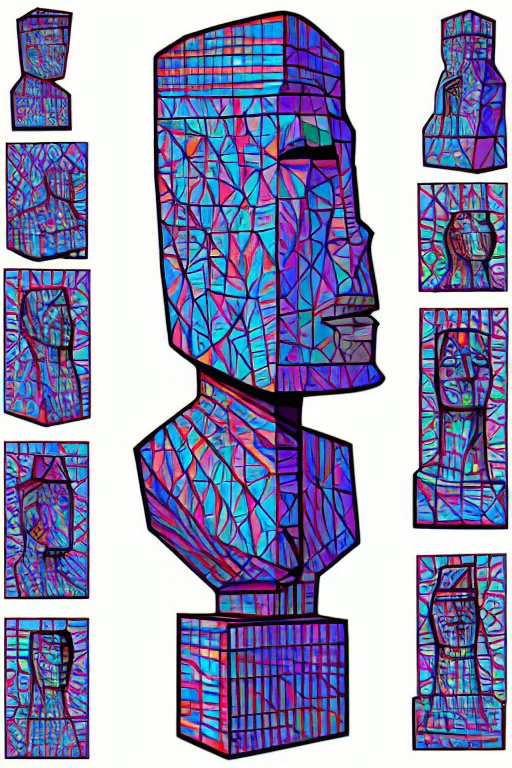 Image similar to abstract cubist moai statue geometric cutout digital illustration cartoon colorful beeple