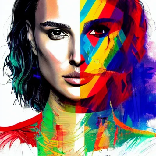Prompt: colorful sketch, ultra detailed, fashion, magic, beautiful woman, appearance of gal gadot mixed with appearance of natalie portman, surreal, in style of jean - michel basquiat, trending on artstation