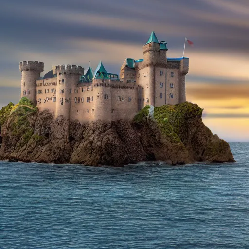 Image similar to photorealistic photograph of a castle with the ocean behind by suzi eszterhas, photorealism, photorealistic, realism, real, highly detailed, ultra detailed, detailed, f / 2. 8 l canon ef is lens, canon eos - 1 d mark ii, wildlife photographer of the year, pulitzer prize for photography, 8 k