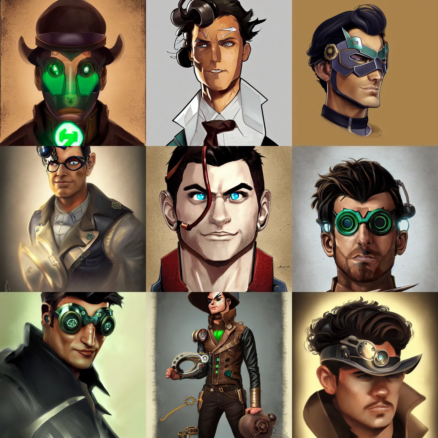 Prompt: character concept portrait, steampunk kyle rayner, digital painting, concept art, smooth, sharp focus, illustration