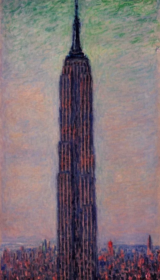 Image similar to Empire State Building, illustrated by Claude Monet, very detailed