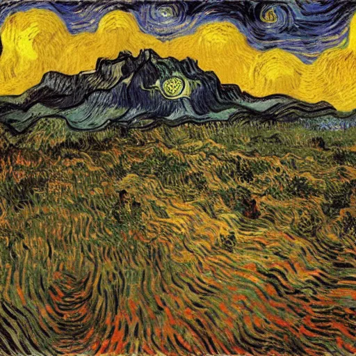 Image similar to Apocalyptic Inferno by Vincent Van Gogh (1890), oil on canvas