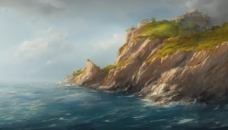 Image similar to coastal cliffs, concept art by jama jurabaev, extremely detailed, trending on artstation, high quality, brush stroke