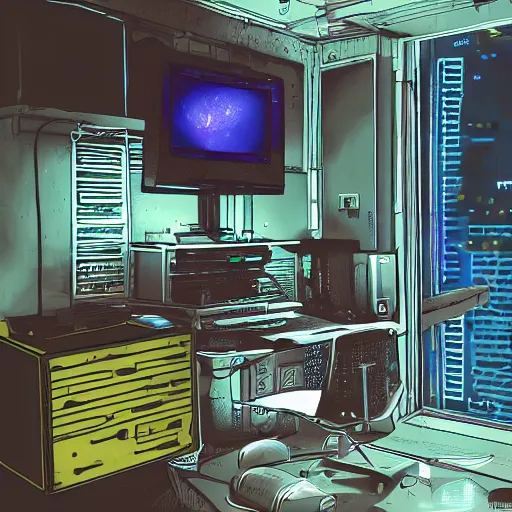 Image similar to A Desktop Computer Tower Case removed, cyberpunk bedroom, award winning, very detailed, artstation, realism