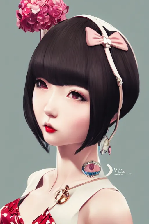 Image similar to a pin up and beautiful fashion charming dreamlke japan girl with lv jewelry, character art, art by wlop and and ilya kuvshinov, hyperdetailed, 8 k realistic, symmetrical, frostbite 3 engine, cryengine, dof, trending on artstation, digital art