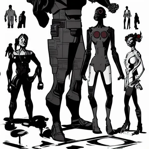 Image similar to stylized proportions, human character, large shoulders, long legs, the expanse tv series, in the style of mike mignola, trending on artstation