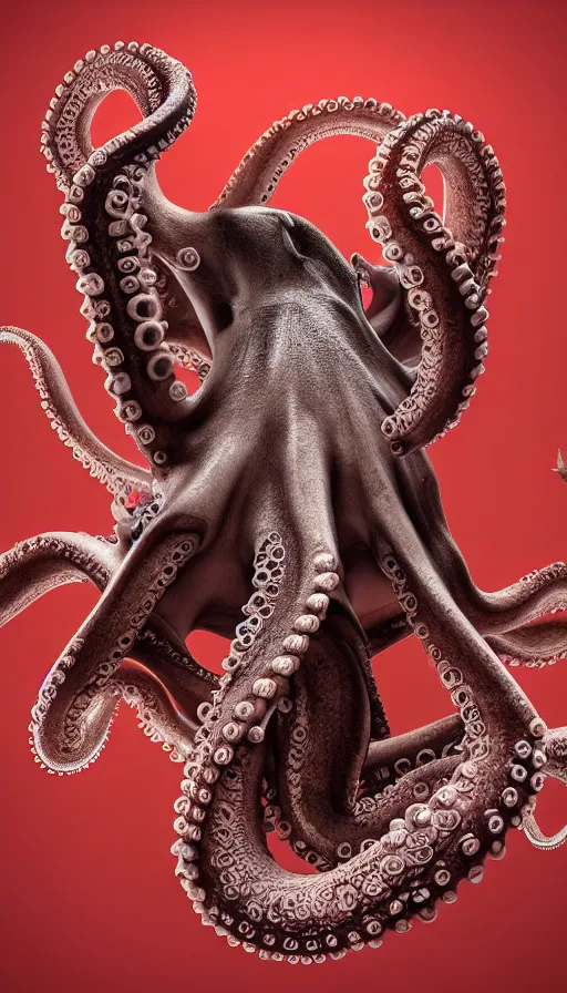 Image similar to A octopus centered-photograph of a dog , film still, dynamic action pose, National Geographic, insane detail, intricate, highly detailed, Zeiss Lens, DSLR photography, smooth, sharp focus, Unreal Engine 5, Octane Render, Redshift, 8K
