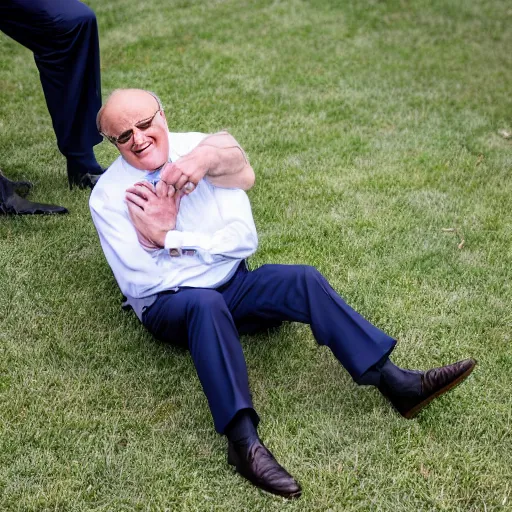 Image similar to donald trump tickling rudy giuliani, canon eos r 3, f / 1. 4, iso 2 0 0, 1 / 1 6 0 s, 8 k, raw, unedited, symmetrical balance, wide angle