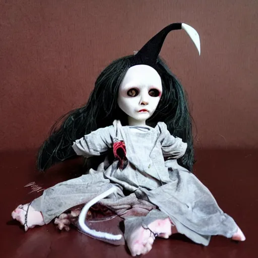 Image similar to creepy doll cursed witchcraft black eyes toy ryohei hase