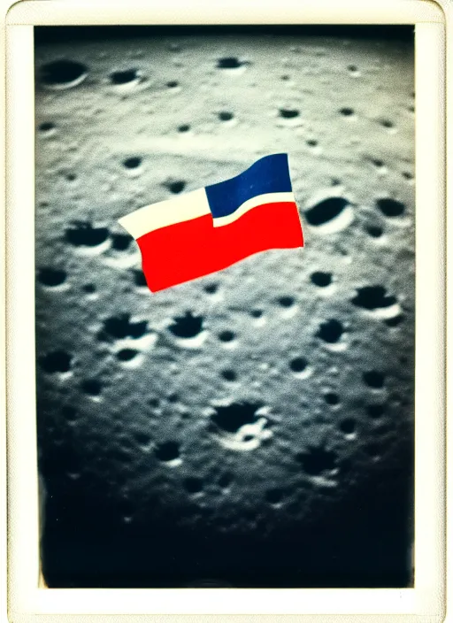 Image similar to polaroid of moonlanding in 1 9 5 0's finland flag on the moon, aesthetic, fine art, intricate, elegant, highly detailed, centered, phograph, art station, conceptual art, soft, sharp focus,