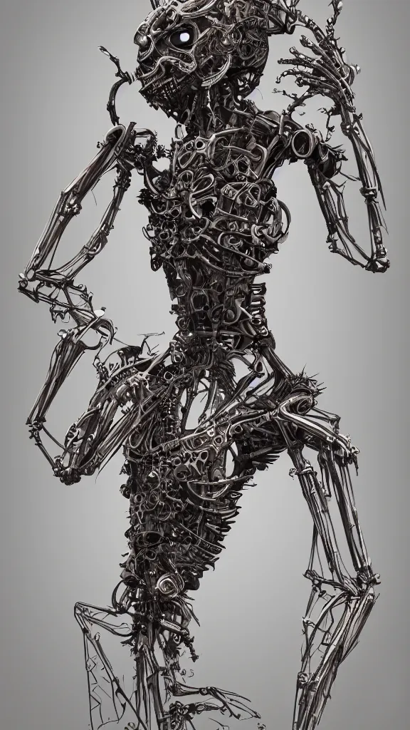 Prompt: highly detailed full body sketch of a biomechanical automaton, grotesque, bizarr, fleshy, digital art, concept art, character art, studio lightning, dark colors, intricate, masterpiece, photorealistic, hiperrealistic, sharp focus, high contrast, Unreal Engine 5