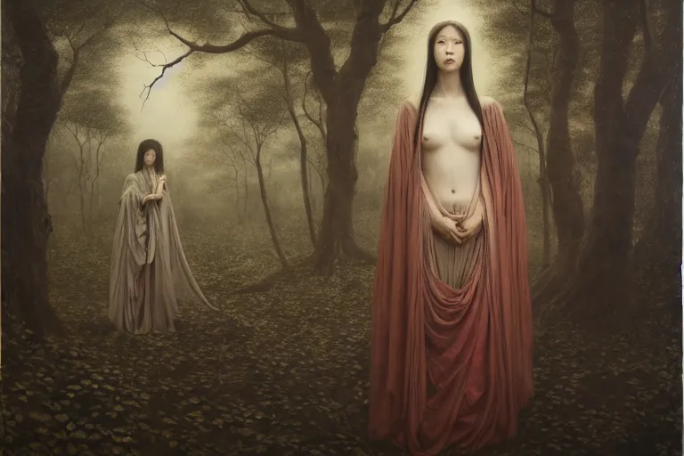 Image similar to wuxia, forest, moonlight, intricate beautiful faces, painting by agostino arrivabene, vanessa beecroft, anka zhuravleva, mary jane ansell, peter mohbacher, gerald brom