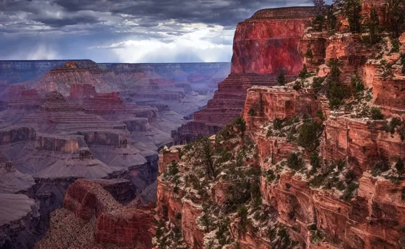 Image similar to the faces of heroic native american leaders carved into the grand canyon, dramatic sky, epic environment and background, cinematic