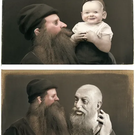 Image similar to painting of beard grandpa taking a photo to a baby girl, laszlo moholy