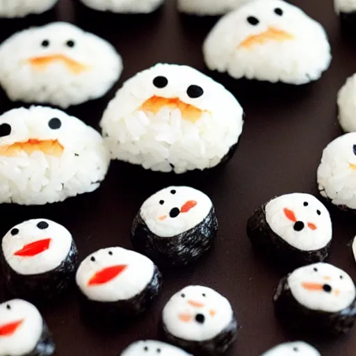 Prompt: photo of onigiri with cute faces, high detail, funny, 8k,