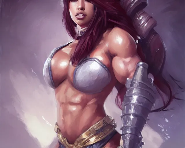 Prompt: portrait of akali from league of legends as a beautiful female bodybuilder amazon with plump lips, elegant, fantasy, hd shot, digital portrait, beautiful, artstation, comic style, by artgerm, guy denning, jakub rozalski, magali villeneuve and charlie bowater