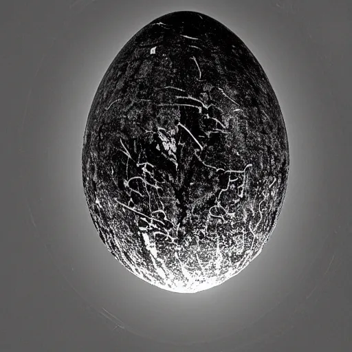 Prompt: an early 1 9 0 0 s photograph of a cracked luminescent alien egg on the beach, moonlight, at nighttime,