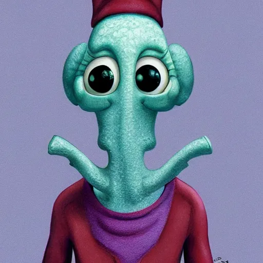 Image similar to squidward by pixar style, cute, illustration, digital art, concept art, most winning awards