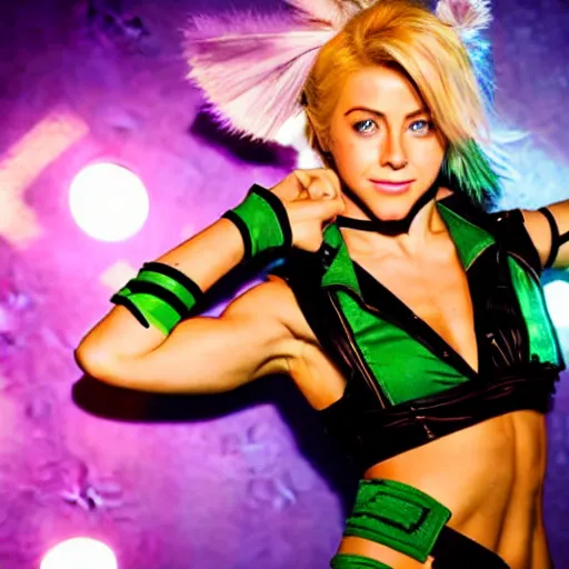 Image similar to cinematic scene with julianne hough as jolyne from jojo's bizarre adventure, live action film, stone ocean, dramatic, small details, volumetric lighting, still frame