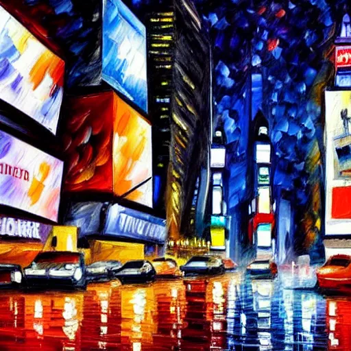 Prompt: a beautiful painting of times square in new york at night by leonid afremov