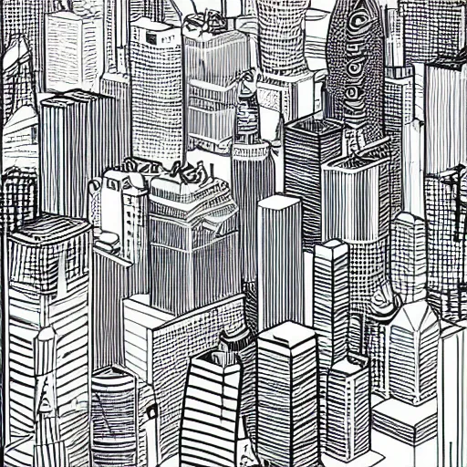 Prompt: outline of a city skyline art by james o'barr, black and white illustration, vector