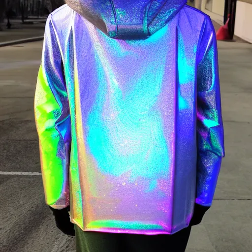 Prompt: Solarpunk hologram on a winter jacket