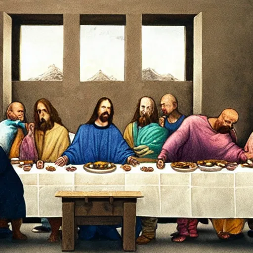 Image similar to walter white at the last supper