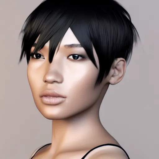 Prompt: full length complex 3 d hyper realistic smooth ultra sharp render of a gorgeous light skinned black woman with short white hair long bangs | art by 吵 集 仁 儿 on artstation + oh jinwook + sakimichan