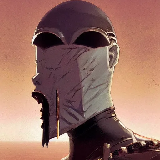 Image similar to portrait of rubbery, gaunt albino mutant with moist skin, sharp features, large lips, huge black eyes and determined expression, wearing fascist Byzantine police uniform and standing on cyberpunk docks, Dune concept art by Anato Finnstark, Alphonse Mucha, and Greg Rutkowski