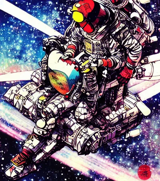 Prompt: psychedelic astronaut samurai riding on the top of a rocketship, comic book art, by yoji shinkawa and takehiko inoue and kim jung gi, masterpiece, perfect