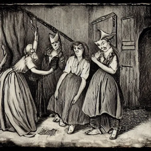 Image similar to witches, 1 7 0 0 s, found footage, highly detailed, high resolution, terrifying, horror