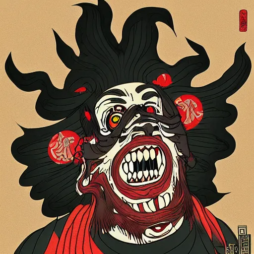 Image similar to horror detailed digital art, ukiyo e style