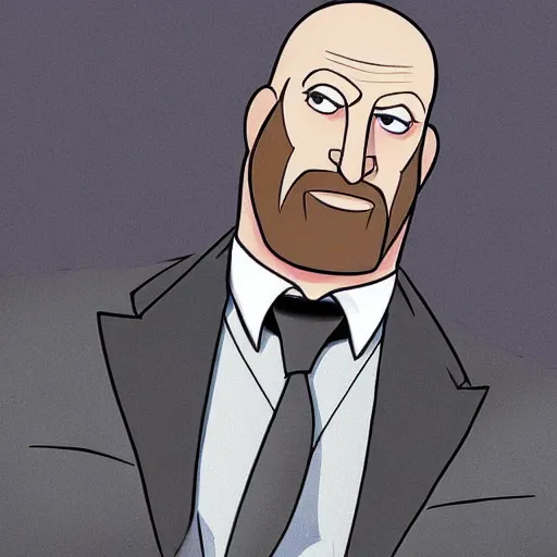 Image similar to Head-to-shoulder shot of Triple H as a Disney character wearing his in-ring gear, Disney, cartoon, Disney style, 2d, drawn image, beautifully drawn, Disney 2d animation still, digital 2D animation, traditional animation, Disney style, Disney animation, Deviantart, very coherent symmetrical artwork