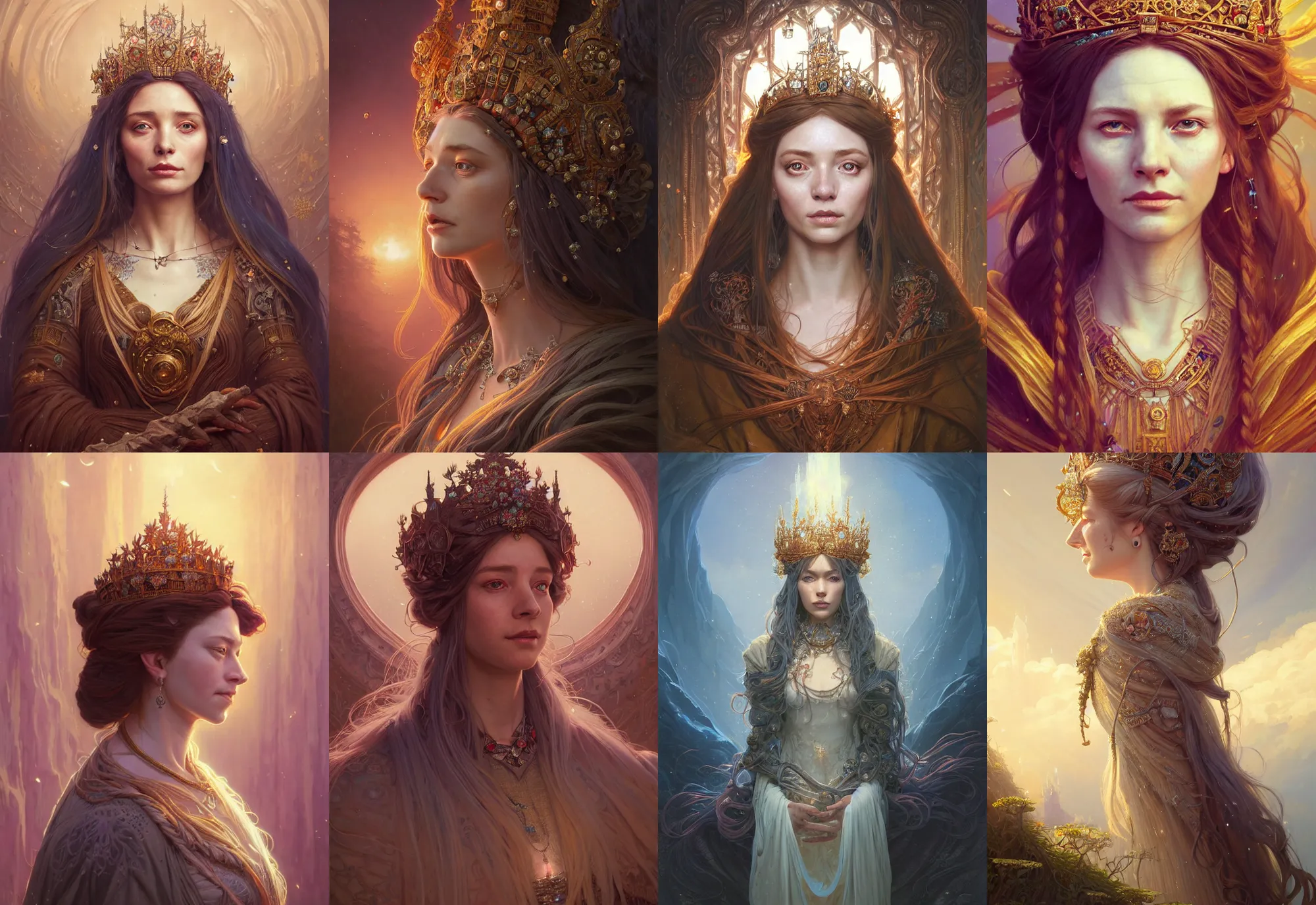 Prompt: highly detailed portrait of an old queen with long hairs, stephen bliss, unreal engine, fantasy art by greg rutkowski, loish, rhads, ferdinand knab, makoto shinkai and lois van baarle, ilya kuvshinov, rossdraws, tom bagshaw, alphonse mucha, global illumination, radiant light, detailed and intricate environment